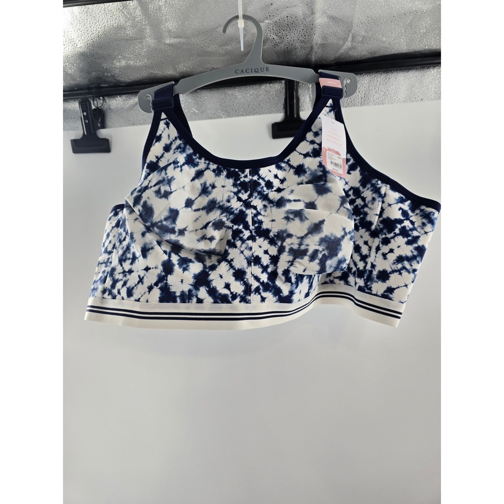 Cacique 48DD Blue White Tie Dye Cotton Unlined No Wire Scoop Bra‎ 103804 NWT